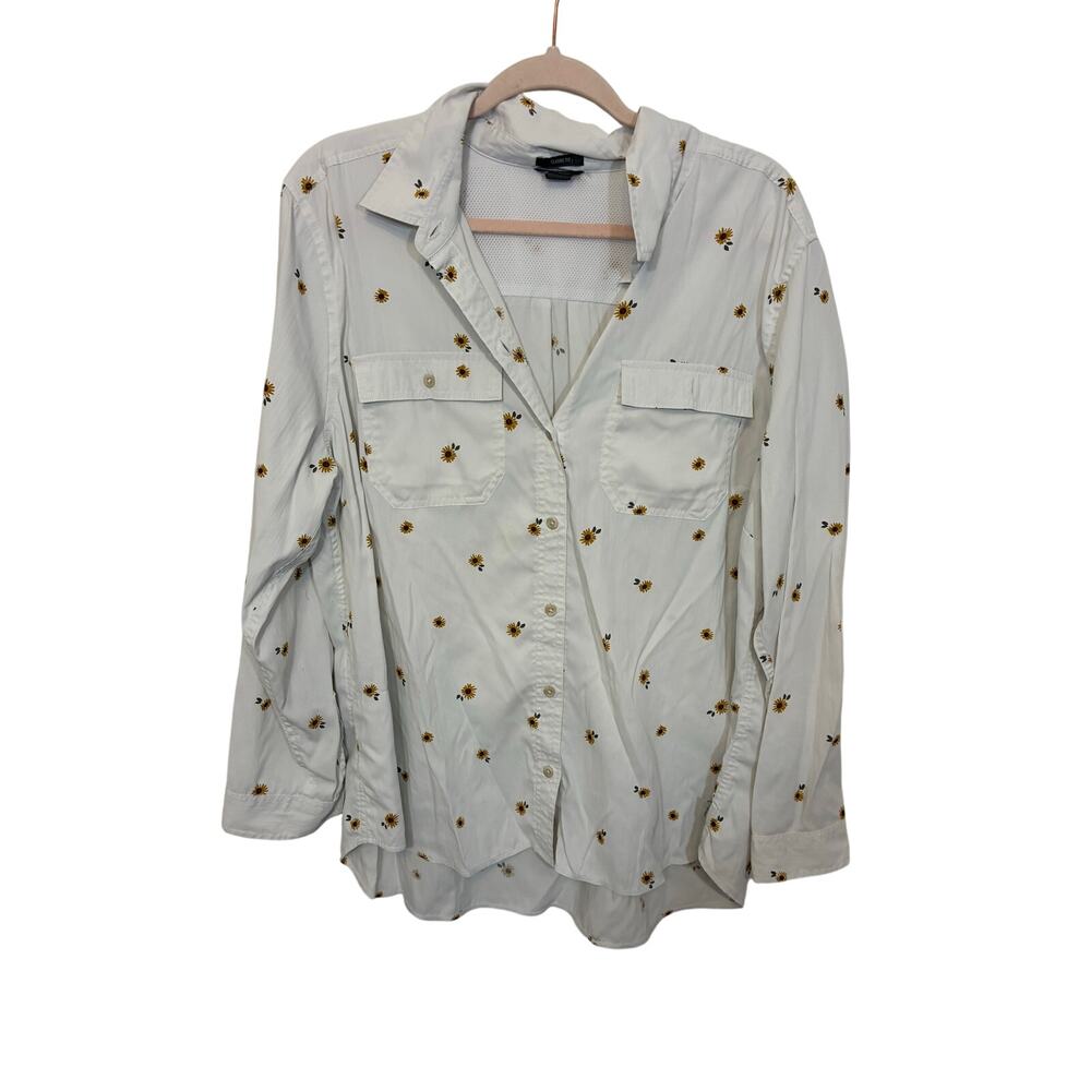 Eddie Bauer Adventurer 3.0 Button Down White  Sunflower Novelty Print XXL